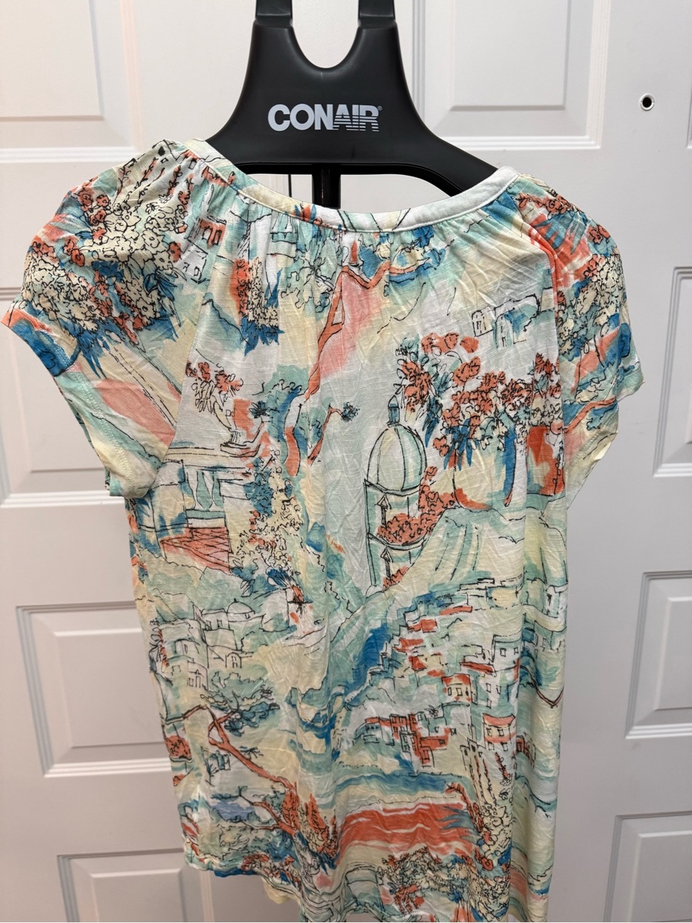 Chaps Multi-Color Lace-Up Short Sleeve Printed Blouse - Picture 6 of 6